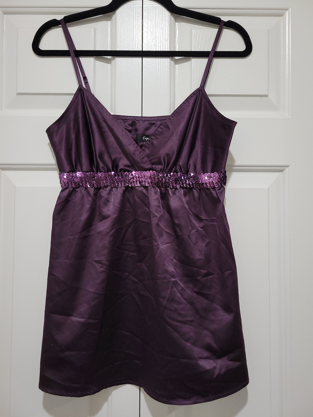 Express Purple Satin Chemise with Sequin Waistband